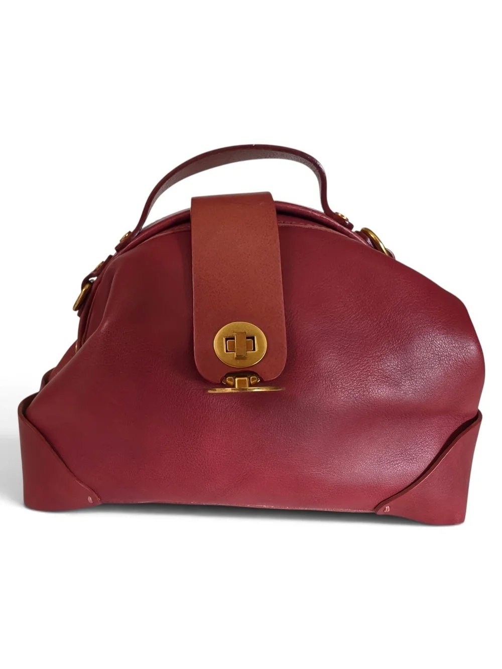 Burgundy Leather Purse with Embissed Detachable Strap
